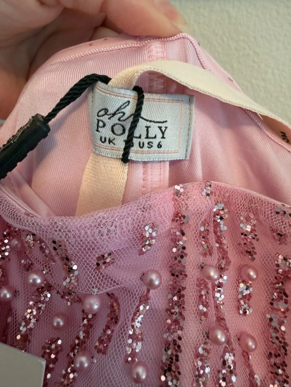 NEW Oh Polly Pink Ziya Embellished Glitter Beaded Strapless Mini Dress barbie - Picture 7 of 12